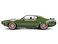1972 Plymouth GTX Green Metallic with Matt Black Hood and Gold Stripes "Bigtime Muscle" Series 1/24 Diecast Model Car by Jada image 3