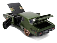 1972 Plymouth GTX Green Metallic with Matt Black Hood and Gold Stripes "Bigtime Muscle" Series 1/24 Diecast Model Car by Jada image 4