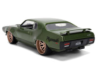 1972 Plymouth GTX Green Metallic with Matt Black Hood and Gold Stripes "Bigtime Muscle" Series 1/24 Diecast Model Car by Jada image 5