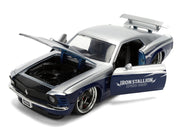 1970 Ford Mustang Boss 429 "Iron Stallion Speed Shop" Silver and Dark Blue Metallic "Bigtime Muscle" Series 1/24 Diecast Model Car by Jada image 2