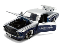 1970 Ford Mustang Boss 429 "Iron Stallion Speed Shop" Silver and Dark Blue Metallic "Bigtime Muscle" Series 1/24 Diecast Model Car by Jada image 2