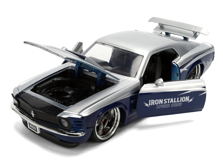 1970 Ford Mustang Boss 429 "Iron Stallion Speed Shop" Silver and Dark Blue Metallic "Bigtime Muscle" Series 1/24 Diecast Model Car by Jada image 2