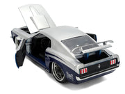 1970 Ford Mustang Boss 429 "Iron Stallion Speed Shop" Silver and Dark Blue Metallic "Bigtime Muscle" Series 1/24 Diecast Model Car by Jada image 4