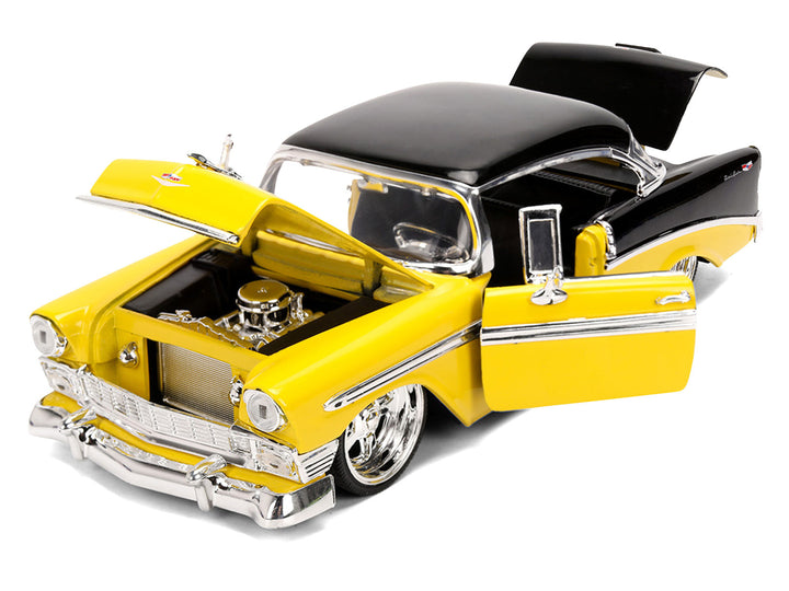 1956 Chevrolet Bel Air Yellow and Black "Bigtime Muscle" Series 1/24 Diecast Model Car by Jada image 2