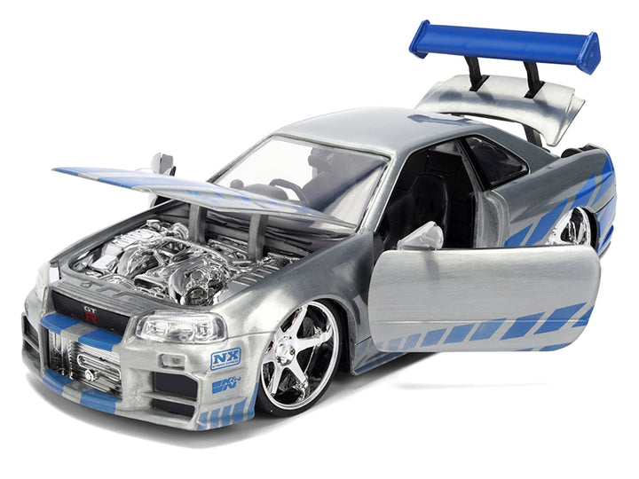Brian's Nissan Skyline GT-R (R34) RHD (Right Hand Drive) Brush Finish "2 Fast 2 Furious" (2003) Movie 25 Years of Fast & Furious Anniversary 1/24 by Jada image 2