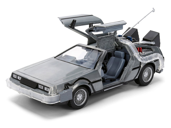 DeLorean Brushed Metal Time Machine with Lights "Back to the Future" (1985) Movie "40th Anniversary" Special Packaging "Hollywood Rides" Series 1/24 Diecast Model Car by Jada image 2