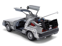 DeLorean Brushed Metal Time Machine with Lights "Back to the Future" (1985) Movie "40th Anniversary" Special Packaging "Hollywood Rides" Series 1/24 Diecast Model Car by Jada image 4