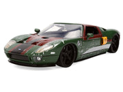 2005 Ford GT Green (Weathered) with Graphics and Boba Fett Figure "Star Wars" Franchise "Hollywood Rides" Series 1/24 Diecast Model Car by Jada image 2