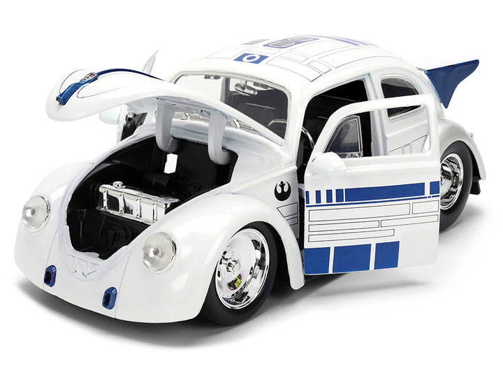 1959 Volkswagen Drag Beetle White with Graphics and R2-D2 Figure "Star Wars" Franchise "Hollywood Rides" Series 1/24 Diecast Model Car by Jada image 2