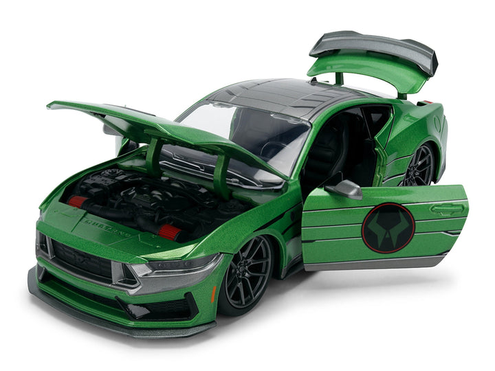 2024 Ford Mustang Dark Horse Green Metallic with Gray Top and Graphic with Doctor Doom Diecast Figure "Marvel's Doctor Doom" Character "Hollywood Rides" Series 1/24 Diecast Model Car by Jada image 2