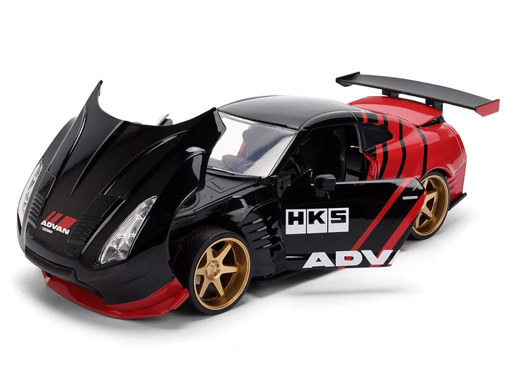 2009 Nissan GT-R (R35) Ben Sopra "Advan" Black and Red "JDM Tuners" Series 1/24 Diecast Model Car by Jada image 2