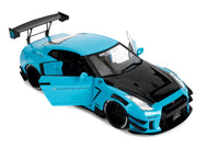 Nissan GT-R (R35) Liberty Walk Body Kit 2.0 RHD (Right Hand Drive) Blue with Black Hood "Pink Slips" Series 1/18 Diecast Model Car by Jada image 2