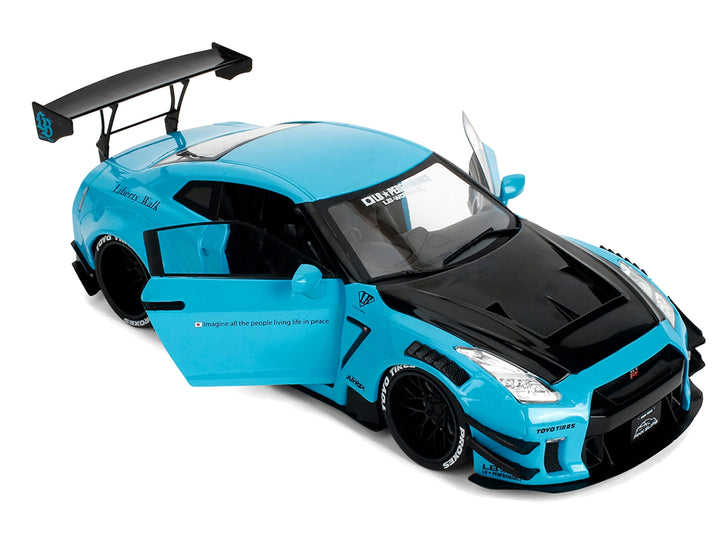Nissan GT-R (R35) Liberty Walk Body Kit 2.0 RHD (Right Hand Drive) Blue with Black Hood "Pink Slips" Series 1/18 Diecast Model Car by Jada image 2