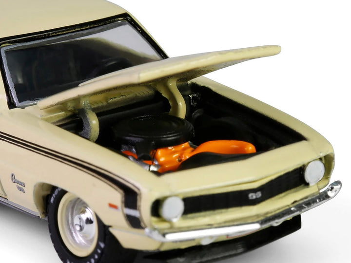 1969 Chevrolet Camaro SS 396 Butternut Yellow with Black Stripes "Barrett-Jackson" Series 15 1/64 Diecast Model Car by Greenlight image 2