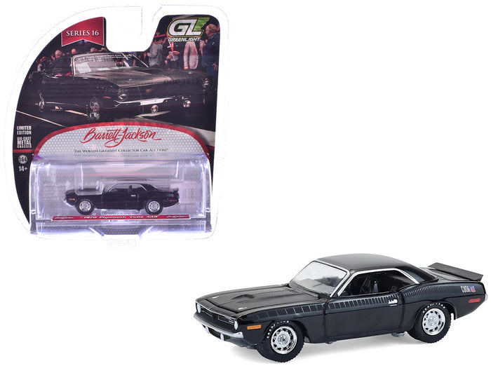 1970 Plymouth 'Cuda AAR Black with Gray Stripes "Barrett-Jackson" Series 16 1/64 Diecast Model Car by Greenlight