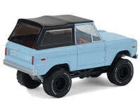 GreenLight 1:64 1972 Ford Bronco Custom SUV, light blue with black roof, Barrett-Jackson Series 16 — item 37330F