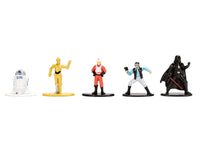 Close-up of five additional miniatures from Jada 37360 Star Wars Nano Metalfigs, including gold and white droids