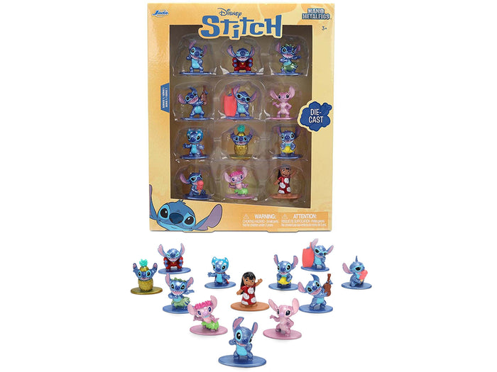 Jada 37361 Disney's Stitch Nano Metalfigs 12-figure set in front-window packaging, with the figures arranged below.