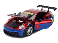 Porsche 911 GT3 RS (992) Red and Blue with Graphics and Spider-Man Diecast Figure "Marvel Spider-Man" "Hollywood Rides" Series 1/24 Diecast Model Car by Jada image 2
