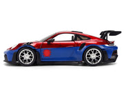 Porsche 911 GT3 RS (992) Red and Blue with Graphics and Spider-Man Diecast Figure "Marvel Spider-Man" "Hollywood Rides" Series 1/24 Diecast Model Car by Jada image 3