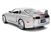 Silver 1995 Toyota Supra, JDM Tuners, 1:24, closed rear three-quarter view — Jada 37492