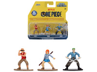 Netflix One Piece Nano Metalfigs three-pack, Luffy, Nami and Zoro with blister packaging — Jada 37507