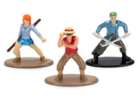 Netflix One Piece Nano Metalfigs three-pack, alternate group view of all three figures — Jada 37507