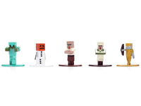 Close-up of five additional Minecraft miniatures from Jada set 37541, including a white snow golem