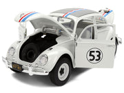 Volkswagen Beetle #53 "Herbie" White with Stripes "The Love Bug" (1968) Movie with Extra Wheels 1/24 Diecast Model Car by Jada image 2