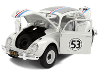 Volkswagen Beetle #53 "Herbie" White with Stripes "The Love Bug" (1968) Movie with Extra Wheels 1/24 Diecast Model Car by Jada image 2