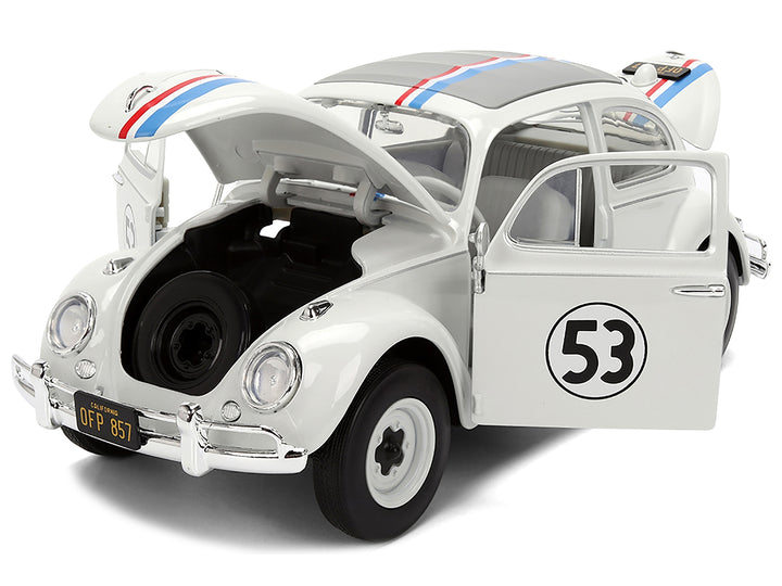 Volkswagen Beetle #53 "Herbie" White with Stripes "The Love Bug" (1968) Movie with Extra Wheels 1/24 Diecast Model Car by Jada image 2