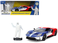 2017 Ford GT Blue and Red with White Stripes with Michelin Man Diecast Figure "Michelin Tires" "Hollywood Rides" Series 1/24 Diecast Model Car by Jada