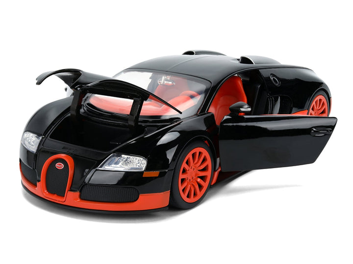 2011 Bugatti Veyron Black with Orange Accents and Orange Interior "Hyper-Spec" Series 1/24 Diecast Model Car by Jada image 2