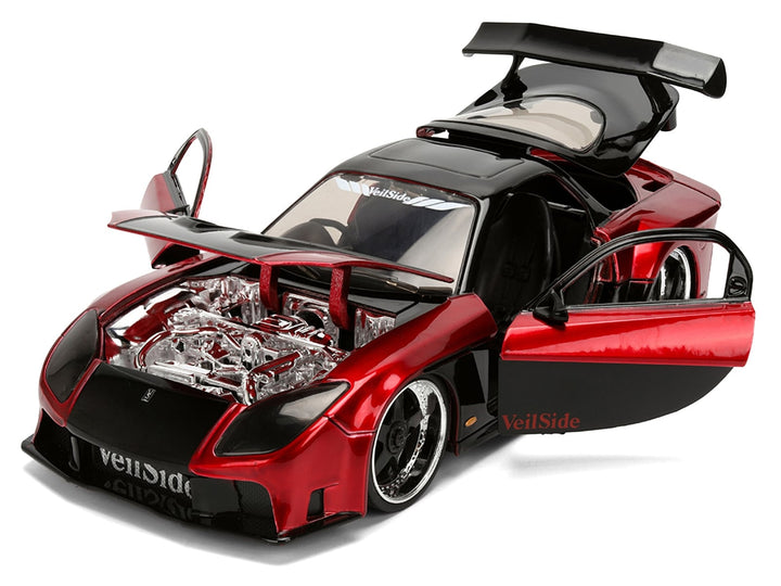 1995 Mazda RX-7 Widebody RHD (Right Hand Drive) "VeilSide" Black and Red Metallic "JDM Tuners" Series 1/24 Diecast Model Car by Jada image 2
