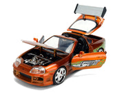 Brian's Toyota Supra Orange Color Brush Finish 25 Years of Fast & Furious Anniversary "The Fast and the Furious" (2001) Movie "Fast & Furious" Series 1/24 Diecast Model Car by Jada image 2