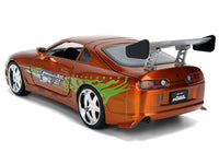 Brian's Toyota Supra Orange Color Brush Finish 25 Years of Fast & Furious Anniversary "The Fast and the Furious" (2001) Movie "Fast & Furious" Series 1/24 Diecast Model Car by Jada image 4