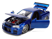 Brian's Nissan Skyline GT-R (R34) RHD (Right Hand Drive) Blue Color Brush Finish 25 Years of Fast & Furious Anniversary "2 Fast 2 Furious" (2003) Movie "Fast & Furious" 1/24 Diecast Model Car by Jada image 2