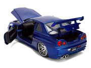 Brian's Nissan Skyline GT-R (R34) RHD (Right Hand Drive) Blue Color Brush Finish 25 Years of Fast & Furious Anniversary "2 Fast 2 Furious" (2003) Movie "Fast & Furious" 1/24 Diecast Model Car by Jada image 4