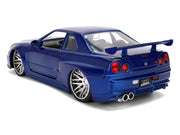 Brian's Nissan Skyline GT-R (R34) RHD (Right Hand Drive) Blue Color Brush Finish 25 Years of Fast & Furious Anniversary "2 Fast 2 Furious" (2003) Movie "Fast & Furious" 1/24 Diecast Model Car by Jada image 5