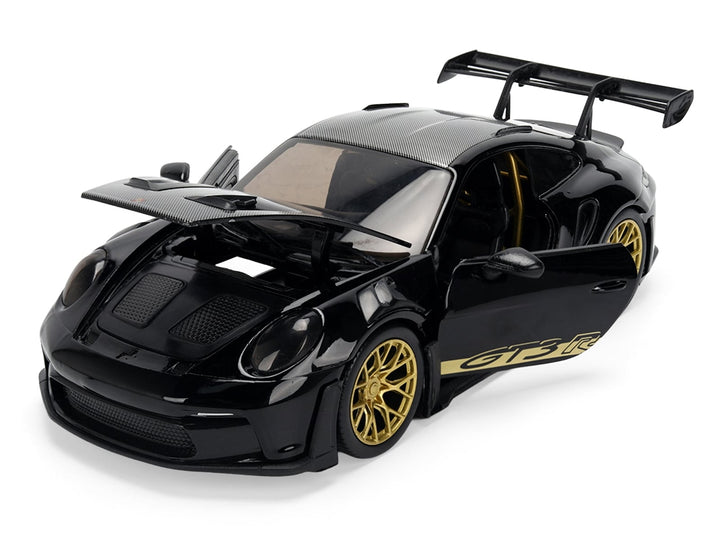 Porsche 911 (992) GT3 RS Black with Carbon Top and Hood Stripes and Gold Wheels "Hyper-Spec" 1/24 Diecast Model Car by Jada image 2