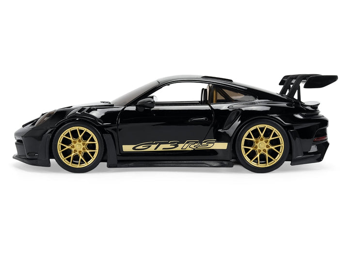 Black Porsche 992 GT3 RS with gold wheels, Hyper-Spec, 1:24, closed side view — Jada 37810