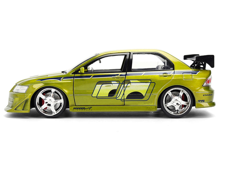 Brian's Mitsubishi Lancer Evolution VII Green Color Brush Finish "2 Fast 2 Furious" (2003) Movie "25 Years of Fast & Furious" Series1/24 Diecast Model Car by Jada image 2