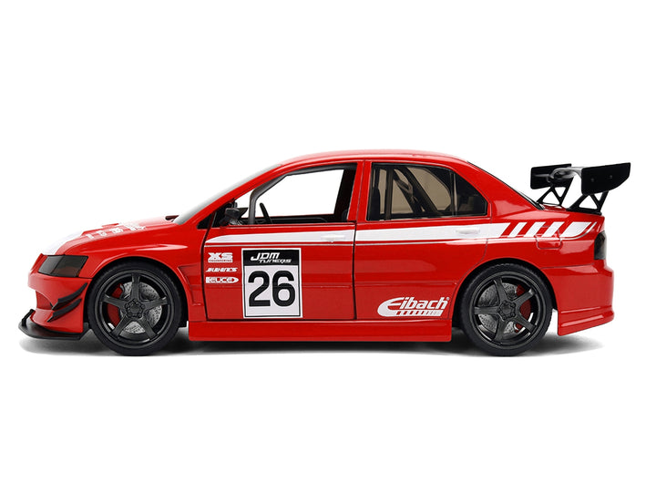 2006 Mitsubishi Lancer Evolution IX RHD (Right Hand Drive) #26 Red with White Graphics "JDM Tuners" Series 1/24 Diecast Model Car by Jada image 2