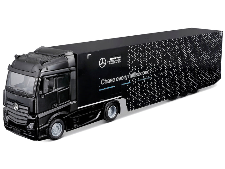 Mercedes-Benz Actros Gigaspace Car Transporter Black and Mercedes-AMG F1 W15 E Performance #63 George Russell "Petronas" Formula One F1 World Championship (2024) "Racing Hauler" Series 1/43 Diecast Model Car by Bburago image 2