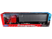 Peterbilt 379 Truck Red with Silver Container "Transporter" Series 1/32 Diecast Model by Welly