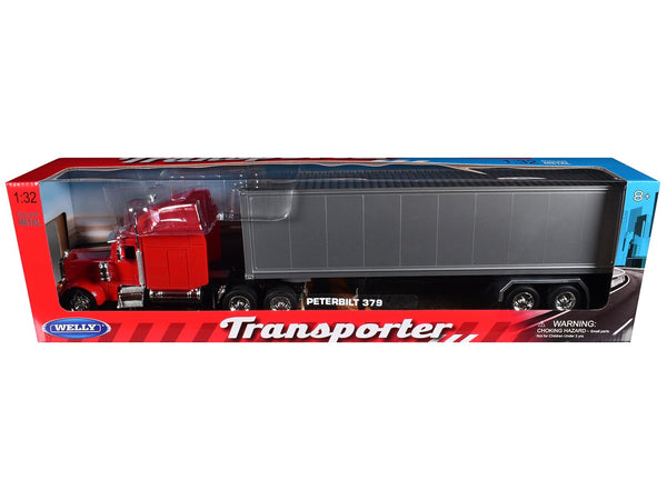 Welly Peterbilt 379 truck red silver container 1:32 39941W-RD, product image 1