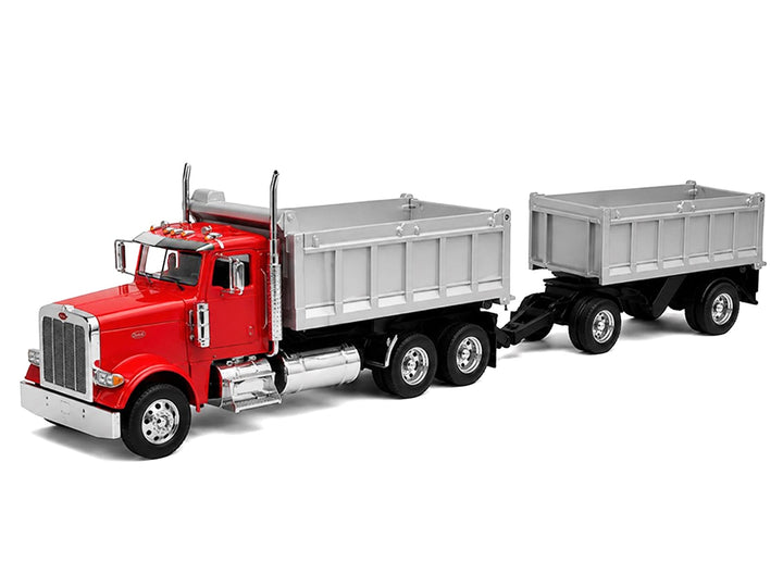 Peterbilt 379 Dump Truck Red with Gray Double Dump Trailer "Transporter" Series 1/32 Diecast Model by Welly image 2