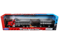 Peterbilt 379 Dump Truck Red with Gray Double Dump Trailer "Transporter" Series 1/32 Diecast Model by Welly image 3