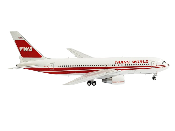 Boeing 767-200ER Commercial Aircraft "Trans World Airlines" (N601TW) White with Red Stripes 1/400 Diecast Model by V1:400 image 2