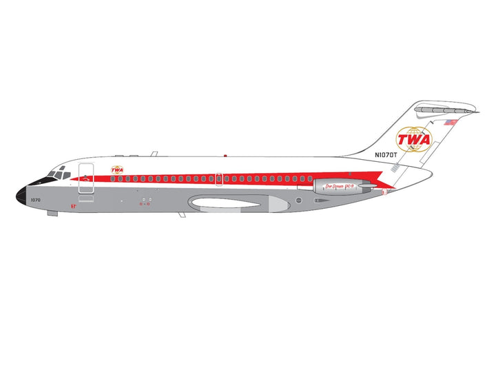 McDonnell Douglas DC-9-15 Commercial Aircraft "Trans World Airlines" (N1070T) White with Red Stripes 1/400 Diecast Model by V1:400 image 2